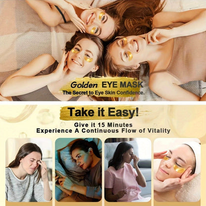 60-Piece Gold-Tone Under-Eye Patch Box with Individual Packs and Collagen and Hyaluronic Acid Wording