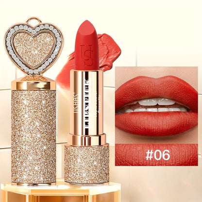 Matte Lipstick Heart-Shaped Design 24H Long-Lasting Velvet Finish — Transfer-Resistant Highly Pigmented Buildable Lip Color, Smooth Application 10 Shades Women Beauty Gift