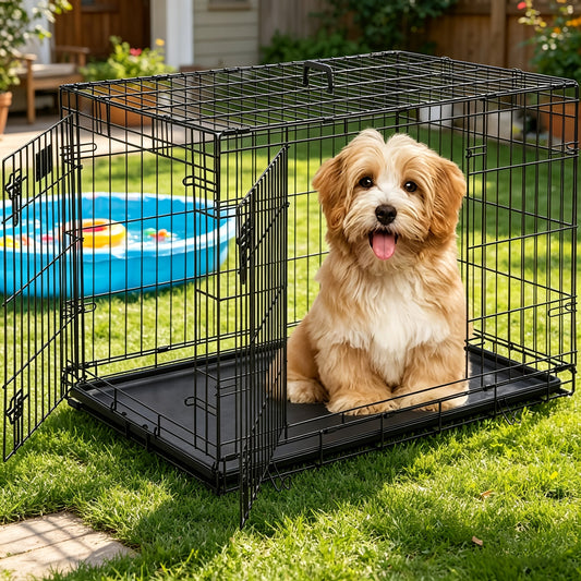 Dog Crate Foldable Metal Wire Dog Cage with Divider Panel & Leak-Proof Tray – Indoor Outdoor Dog Kennel for Small Medium Dogs, Rabbits & Small Animals, Multiple Sizes & Colors