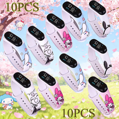 Sanrio Kuromi My Melody Kids Electronic Sports Watch Set 10 Pack – Kawaii Anime 4-Color Mix, Birthday Party Favors & Prize Exchange Gifts for Girls