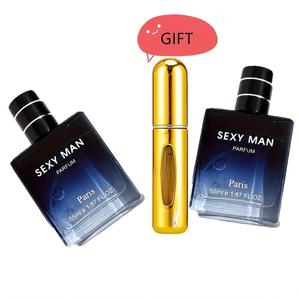Cologne Spray for Men SEXY MAN Two-Bottle Set with 7054A and 7054B Color Options and Gift Vial