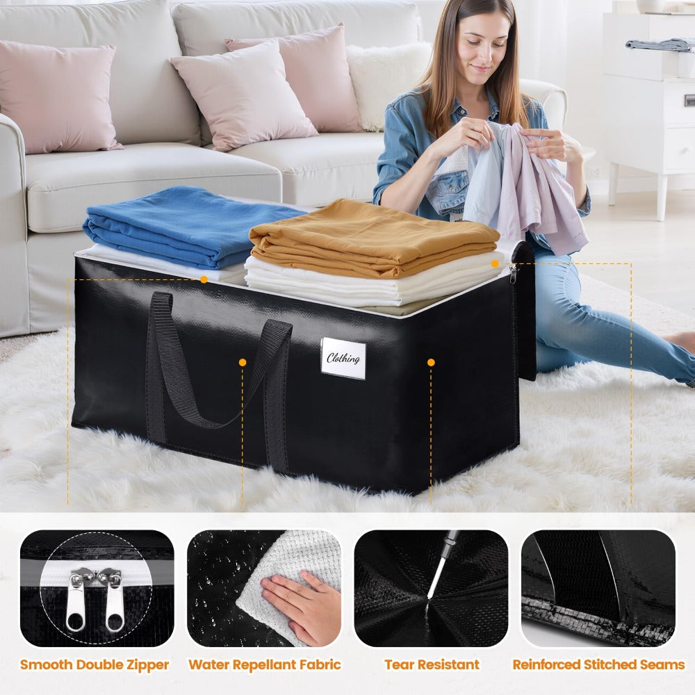 Moving Bags Extra Large Heavy Duty Storage Totes with Backpack Straps & Double Zipper – 4pcs Stackable Packing Bags for Moving, Storage & Travel