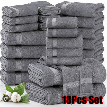Towel Set 12, 16 or 18 Piece 450GSM Cotton-Blend Bath, Hand and Face Towels in Multiple Colors