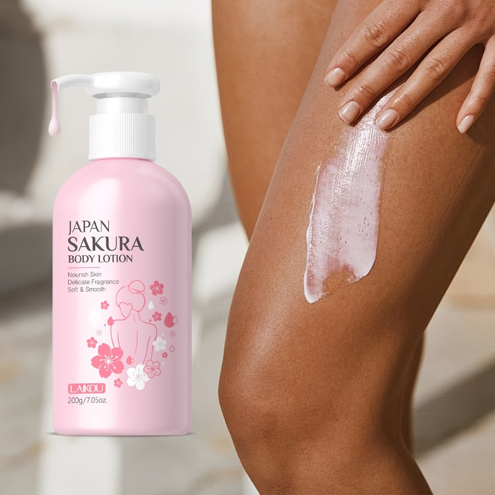 LAIKOU Sakura Body Lotion, 200g Pump Bottle with Vitamin C, Shea Butter and Rice Ferment Labels