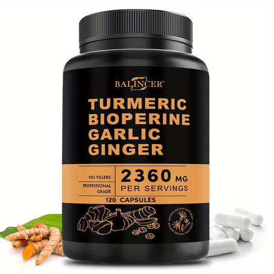 Turmeric Garlic Ginger Supplement 2360mg with Black Pepper – 4-in-1 Anti-Inflammatory, Joint & Immune Support Herbal Formula for Women & Men, 120 Capsules