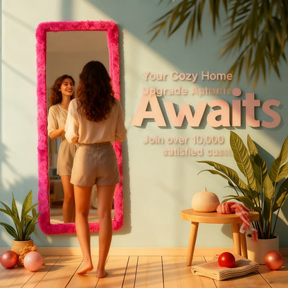 Full Length Floor Mirror Cover Fluffy Stretchable 64"x21" - Soft Non-Slip Irregular Shape Bedroom Dressing Room Mirror Sleeve 6 Colors
