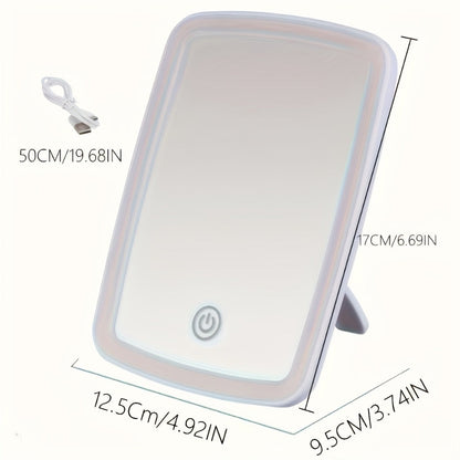 Makeup Mirror Portable Folding LED Stand with Three Light Colors, Touch Brightness and USB Rechargeable Power