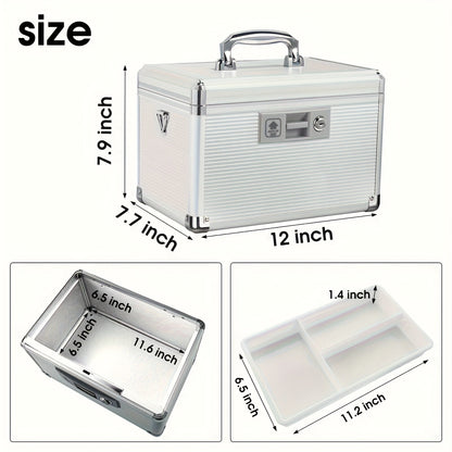 Aluminum Alloy Lockable Medicine Box – Double Layer Large Capacity Storage Box with Key Lock, Handle & Tray for Medicines, Documents & Valuables, 10"/12"/14"/16" Home Security Box