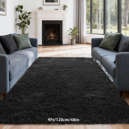 Area Rug, 4x6 Foot High-Pile Shaggy Indoor Carpet in Blue or Tie-Dye Rainbow Purple Color Options