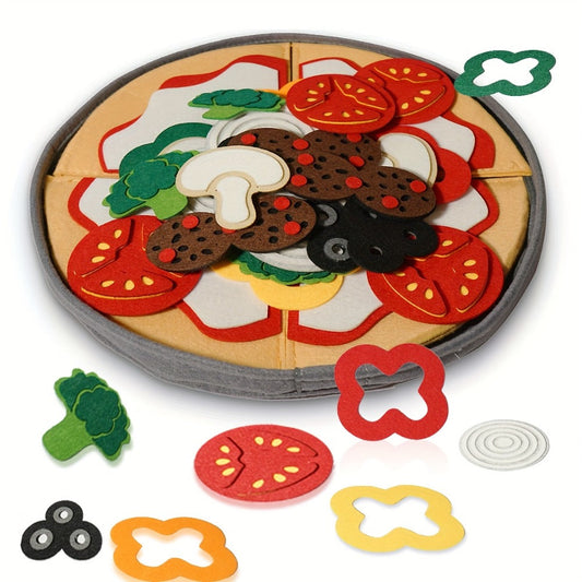 Pizza Toy Set 41 Piece Felt Kitchen Pretend Play Food for Kids – Flannel Vegetable Toppings Play Food Set for Boys & Girls Ages 3+ Parent-Child Interaction Montessori Gift for Birthday Christmas