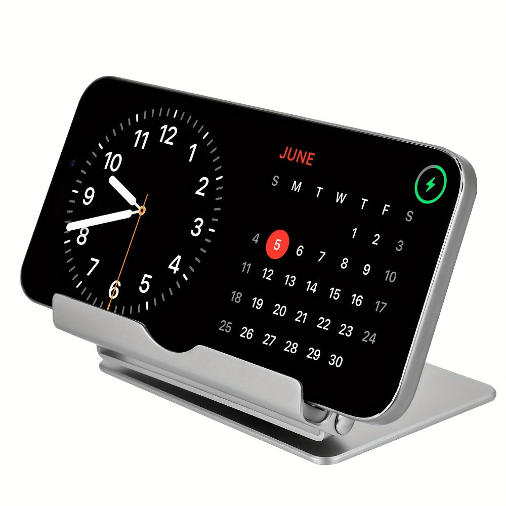 360° Rotatable Wireless Charger Phone Stand 15W Zinc Alloy Hands-Free Holder for Google Pixel 9 Pro XL 8a 8 Pro 7a 7 Pro, Samsung Galaxy S24 Ultra S23 S22, iPhone 16 15 14 13 12 All Qi Android – Silver