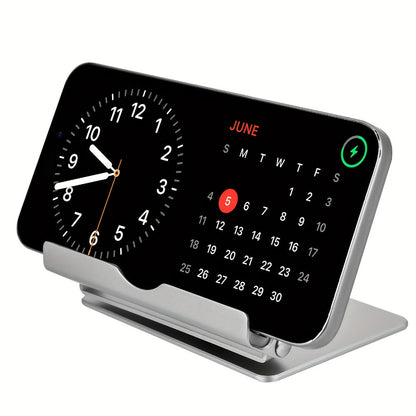 360° Rotatable Wireless Charger Phone Stand 15W Zinc Alloy Hands-Free Holder for Google Pixel 9 Pro XL 8a 8 Pro 7a 7 Pro, Samsung Galaxy S24 Ultra S23 S22, iPhone 16 15 14 13 12 All Qi Android – Silver
