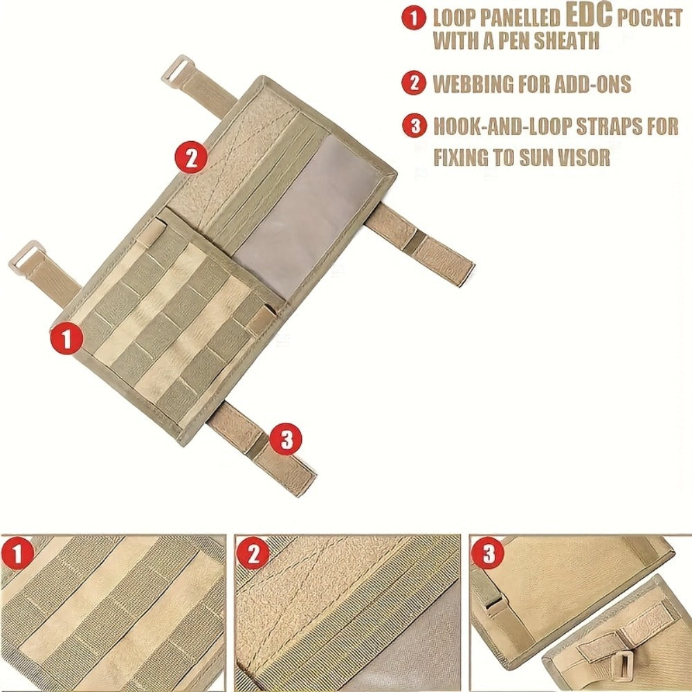 MOLLE Sunshade Storage Bag Large Waterproof Nylon Multi-Compartment – Sun Shade Organizer for Pickup Truck SUV RV – Beige / Black