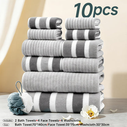 Towel Set 1, 3 or 10 Piece Polyester Striped Options with Bath, Face and Hand Towels for Home and Guest Use
