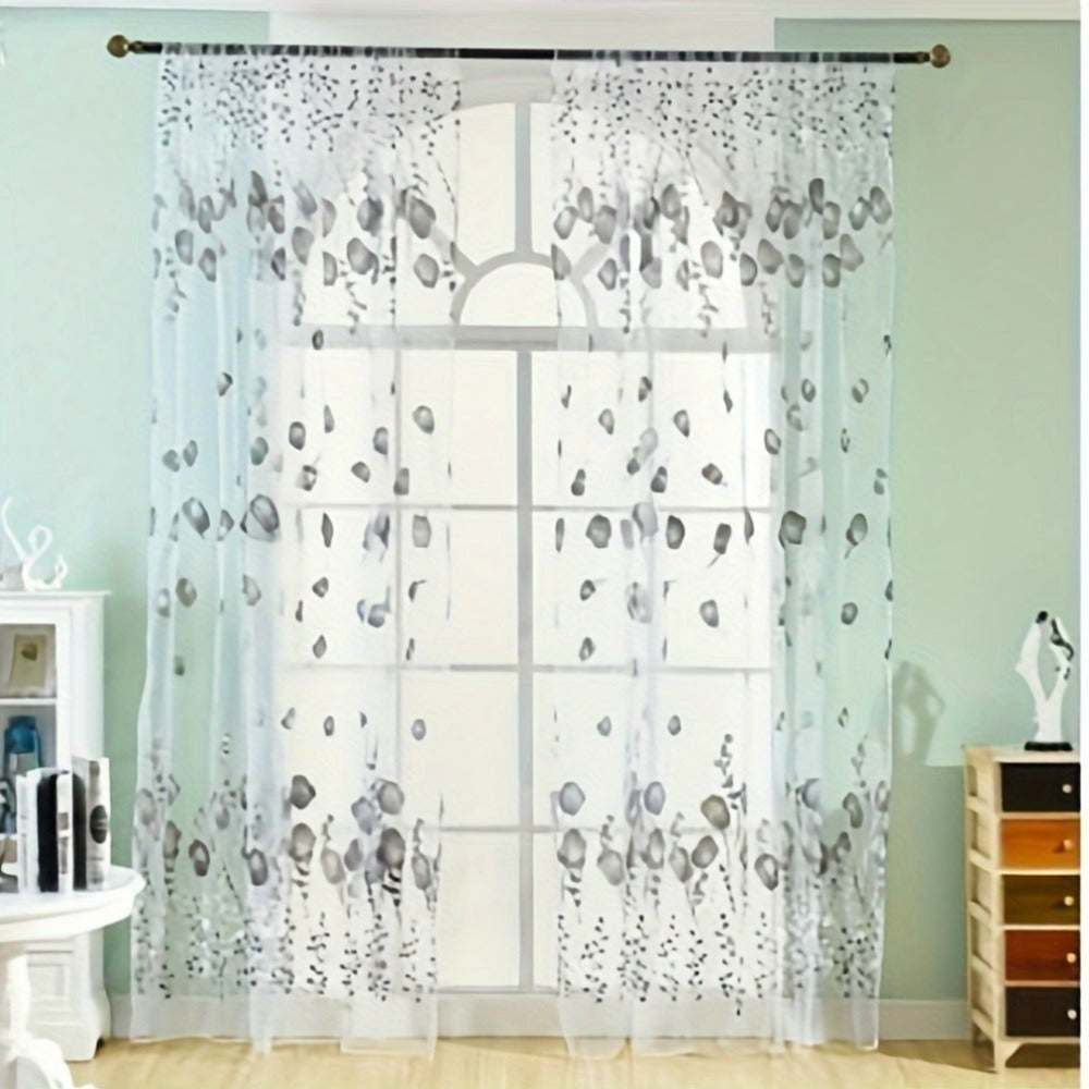 Two-Panel Sheer Tulip Window Curtain Set with Gathered Rod-Pocket Top, 79-Inch Length and Three Colors