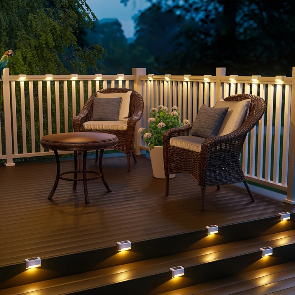 Solar Deck and Step Lights, 8- to 32-Piece Packs in Black, White or Brown with Integrated Panels
