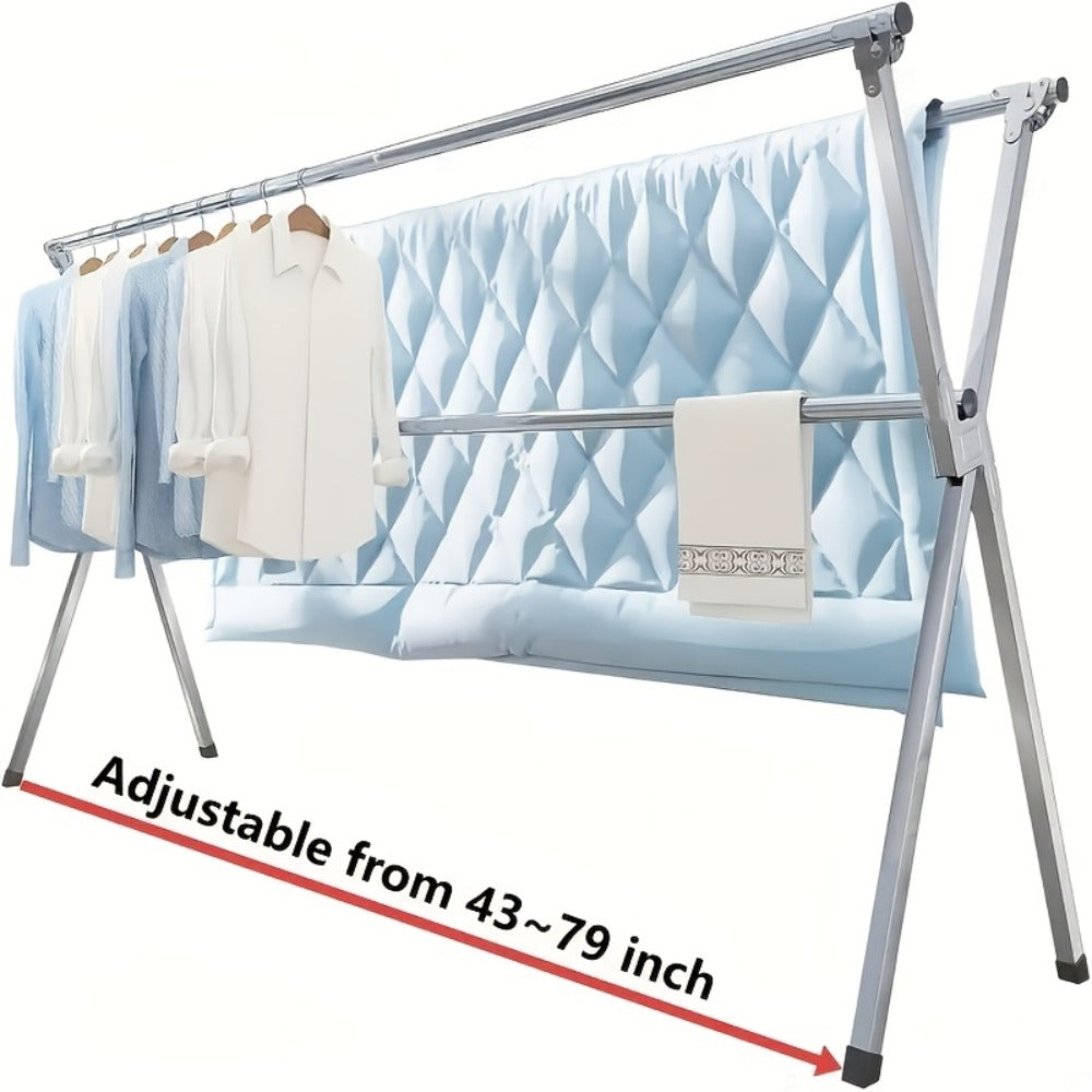 Clothes Drying Rack Collapsible Freestanding, Heavy Duty Stainless Steel Laundry Drying Rack Indoor Outdoor, Adjustable Garment Rack 63" & 79" with Clips