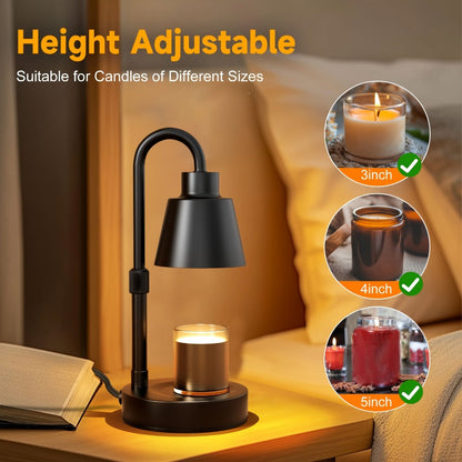 Candle Warmer Lamp with Timer Height Adjustable Metal - Electric Jar Candle & Wax Melt Warmer for Home, Bedroom & Living Room Decor | Housewarming Birthday Gift for Mom | Bulbs Not Included