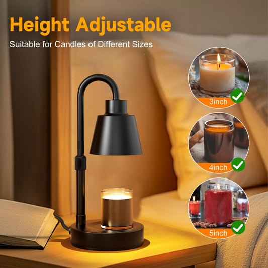Candle Warmer Lamp with Timer Height Adjustable Metal - Electric Jar Candle & Wax Melt Warmer for Home, Bedroom & Living Room Decor | Housewarming Birthday Gift for Mom | Bulbs Not Included