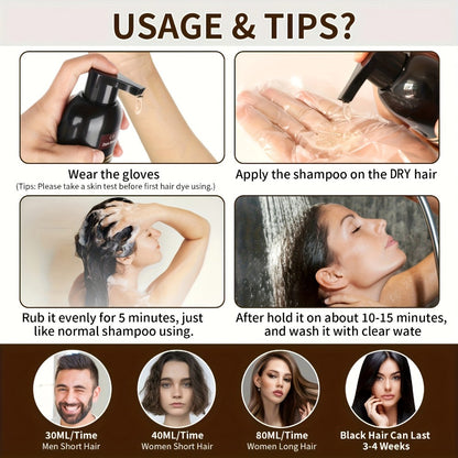 Herbal Hair Dye Shampoo 3-in-1 with Plant Squalene 2pcs 16.91oz — Instant Gray Hair Coverage, Natural Color in Minutes, Brown Dark Brown & Black, Unisex Men & Women