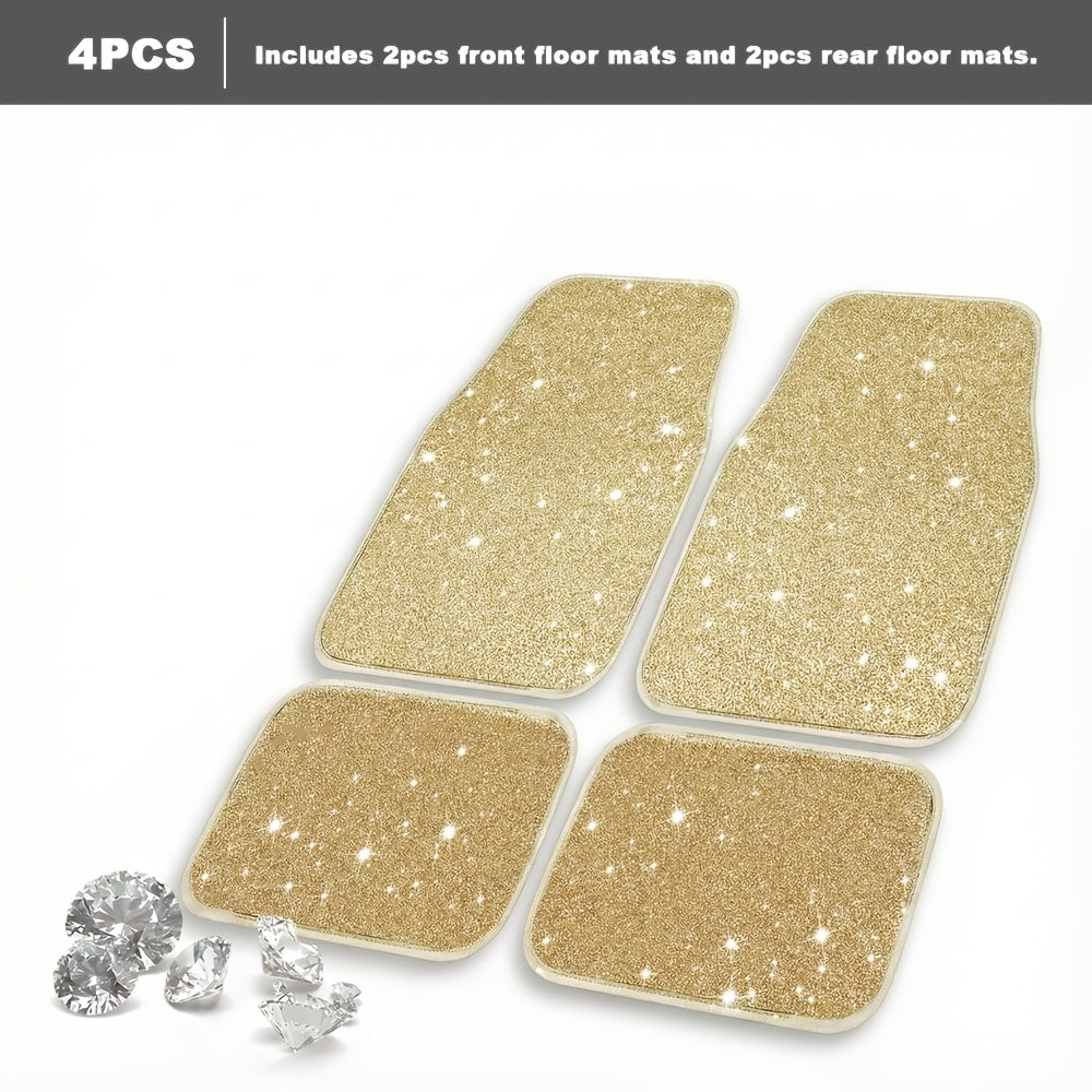 Crystal Bling Car Floor Mats for Women – Sparkling Diamond & Flash Glitter Universal Non-Slip Waterproof Auto Floor Pads, Fashionable Car Interior Accessory, 4/8pcs Set, Great Christmas Gift