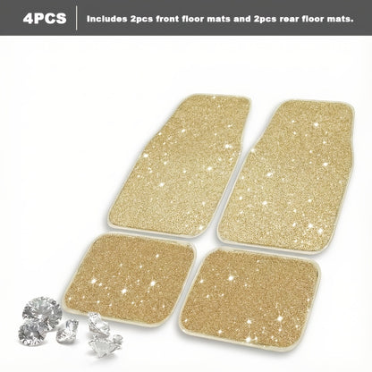 Crystal Bling Car Floor Mats for Women – Sparkling Diamond & Flash Glitter Universal Non-Slip Waterproof Auto Floor Pads, Fashionable Car Interior Accessory, 4/8pcs Set, Great Christmas Gift