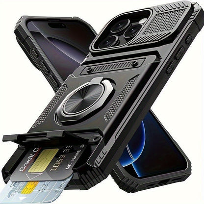 Wallet-Style iPhone Case with Card Slot, Ring Holder and Kickstand in 125 Model and Color Options
