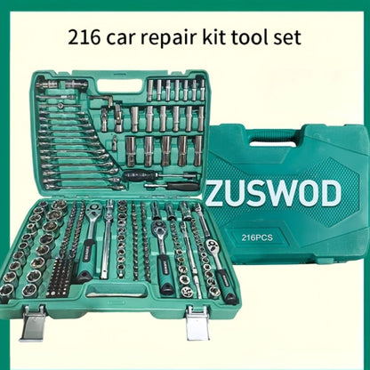 216-Piece Professional Socket Set 1/4" 3/8" 1/2" Drive - S2 & CR-V Steel Ratchet Wrench Kit with Deep & Standard Sockets for Auto Repair Automotive Mechanic