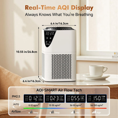 Air Purifier TDBYWAE MB-025 with H13 Three-Stage Filter, 1250 Sq Ft Source Value, PM2.5 LCD and 25dB Mode