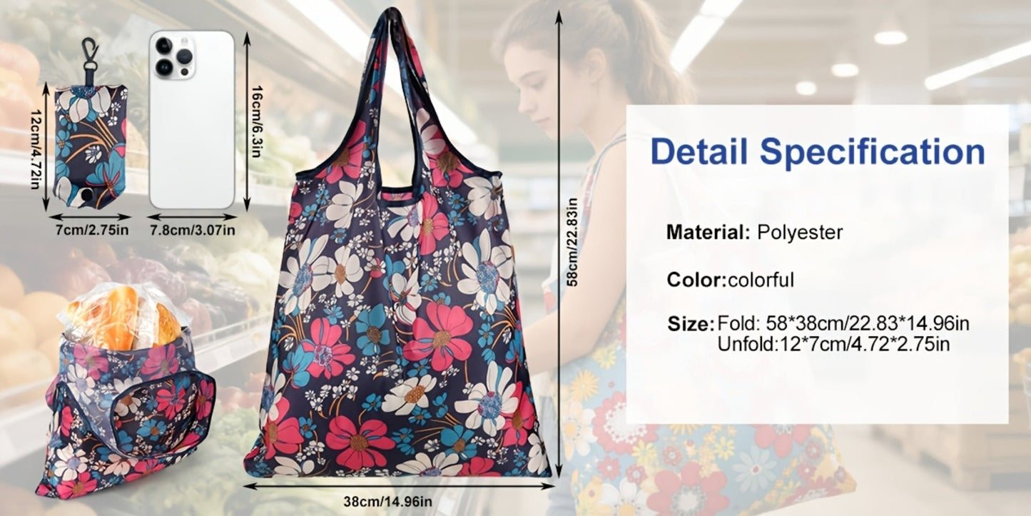 Foldable Reusable Shopping Bag Set with Assorted Printed Designs in 18- or 36-Piece Pack Options