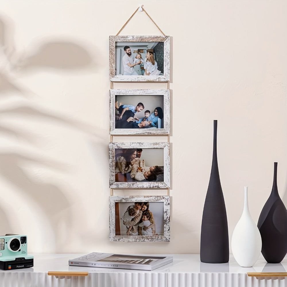 Four-Frame 4 x 6-Inch Hanging Photo Collage with Mats and White or Brown Checkout Color Options