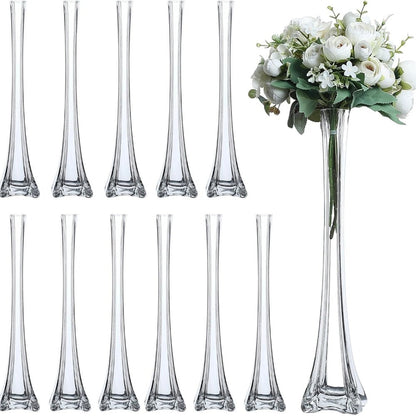 Eiffel Tower Vase Pack of 12 – Tall Glass Flower Vases for Wedding Centerpiece, Event Table Decor, Floral Arrangements & Party Decoration, Clear Black White, 12" 16" 20" 24" Sizes