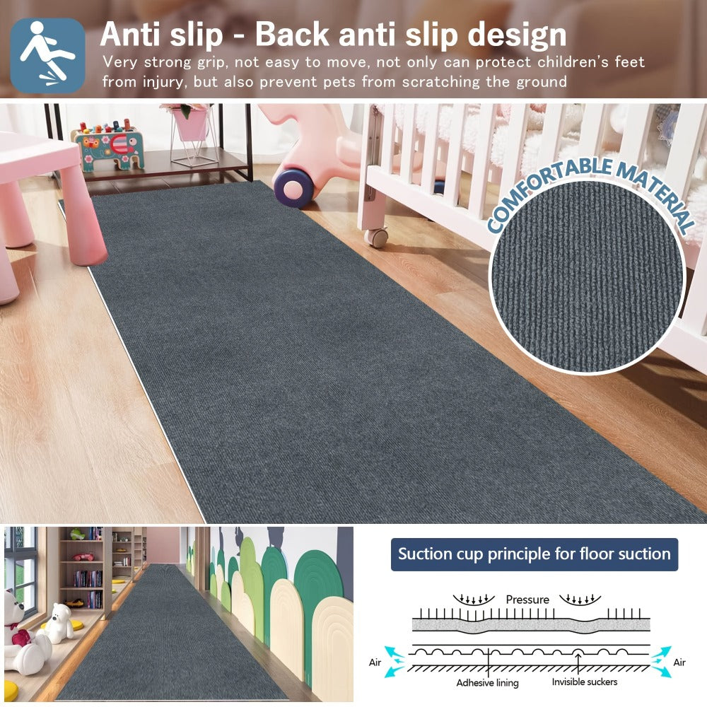 Striped Runner Rug Non-Slip Machine Washable – 100% Polyester PVC Backing Indoor Outdoor Hallway Mat, Soundproof 0.2" Thick Carpet for Kitchen, Patio & Entryway – 5 Colors, 4 Sizes