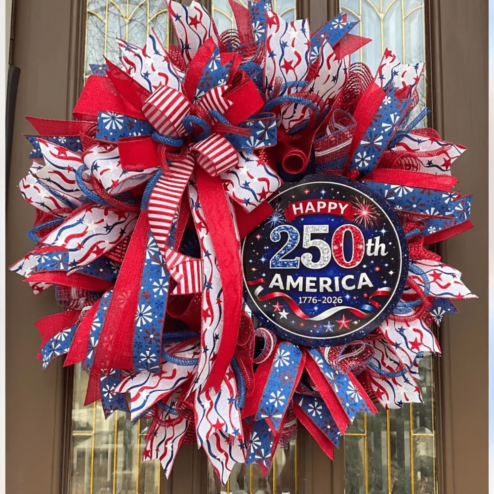 Patriotic Wooden Door Sign with Round 1776-2026 Anniversary Design for Indoor Wall or Entryway Display