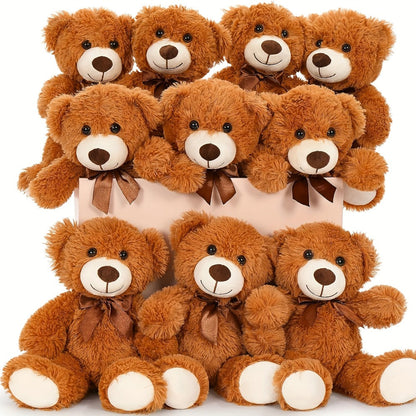 Plush Toy Eight-Pack of 11-Inch Teddy Bears in Dark Brown or Khaki for Events and Favors for Character Display, Room Decor and Gift