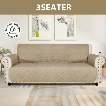 Sofa Cover Waterproof Quilted Microfiber Three-Seat Panel Set with Two Foam Tubes, Straps and Side Pocket