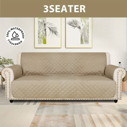 Sofa Cover Waterproof Quilted Microfiber Three-Seat Panel Set with Two Foam Tubes, Straps and Side Pocket