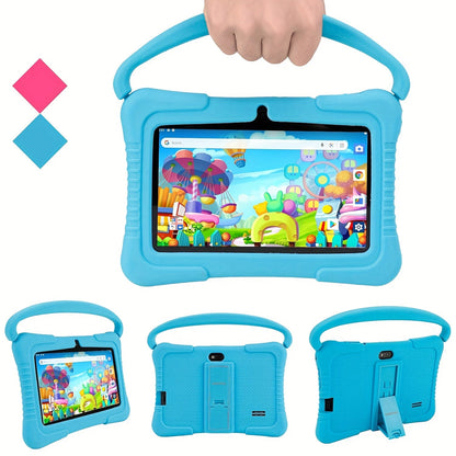 Kids Tablet 7 Inch Android 2GB RAM 16GB 32GB ROM 1TB Expandable WiFi Dual Camera Parental Control Educational Games Eye Protection Drop-Proof Silicone Case Tablet for Kids Toddlers – Pink Blue Purple Navy