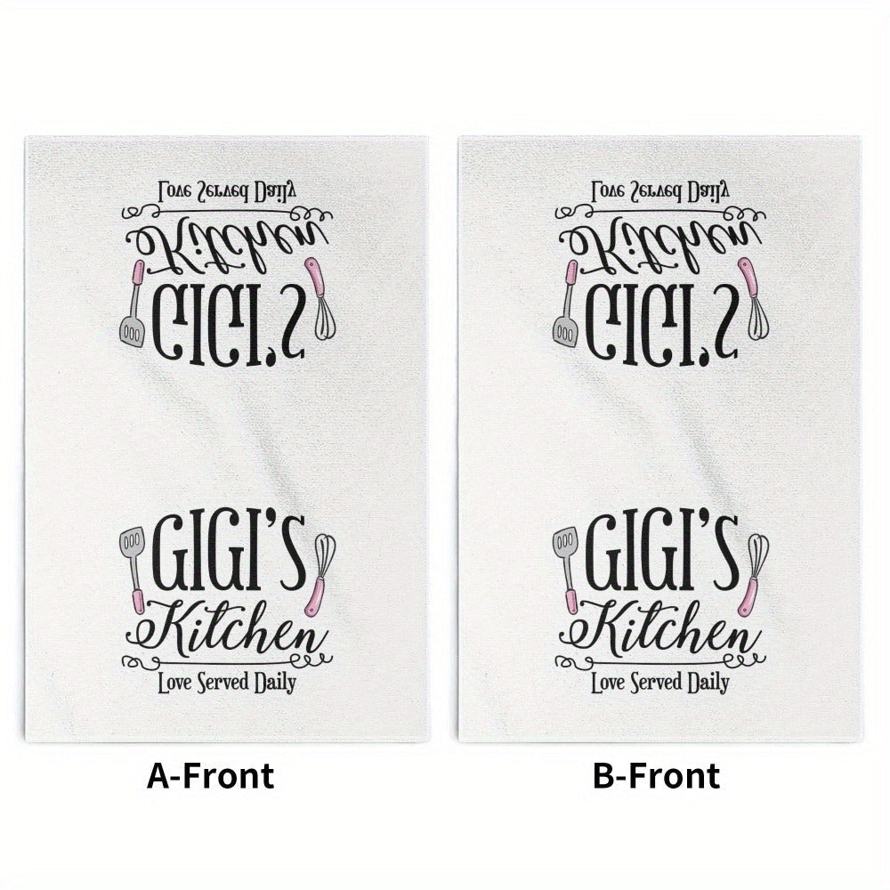 Two-Pack Gigi's Kitchen Towels, 23.6 x 15.7 Inches Each with White Utensil Print and 370GSM Label