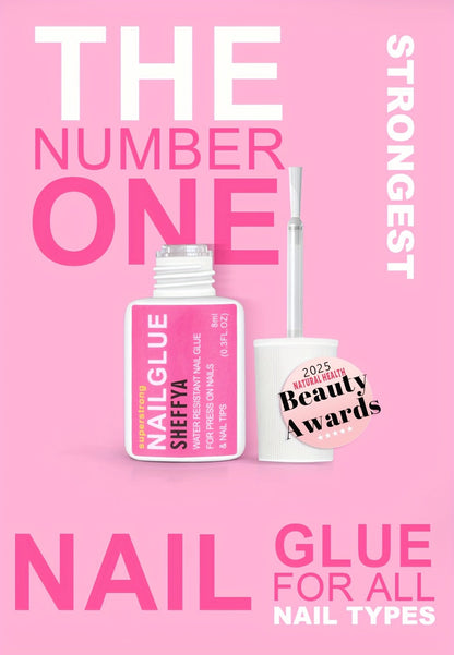 Nail Glue Set, 8ml Brush-On Bottles in 2-, 5- or 10-Piece Options with SHEFFYA Package and EMNAGLUE Bottle Markings