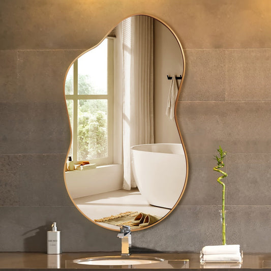 Boho Irregular Wall Mirror - Gold Aluminum Alloy Frame Asymmetrical Decorative Mirror for Bathroom Bedroom Living Room Entryway Cloakroom Wall Decor