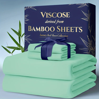 Bed Sheet Set Bamboo-Derived Fabric with Four Bed Sizes, Documented Sheet Dimensions and Thirteen Colors