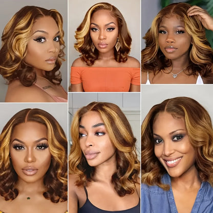 Lace Front Wig Human Hair Body Wave Bob with 13x4 HD Lace, 4/27 Ombre and 10-16in Length Choices
