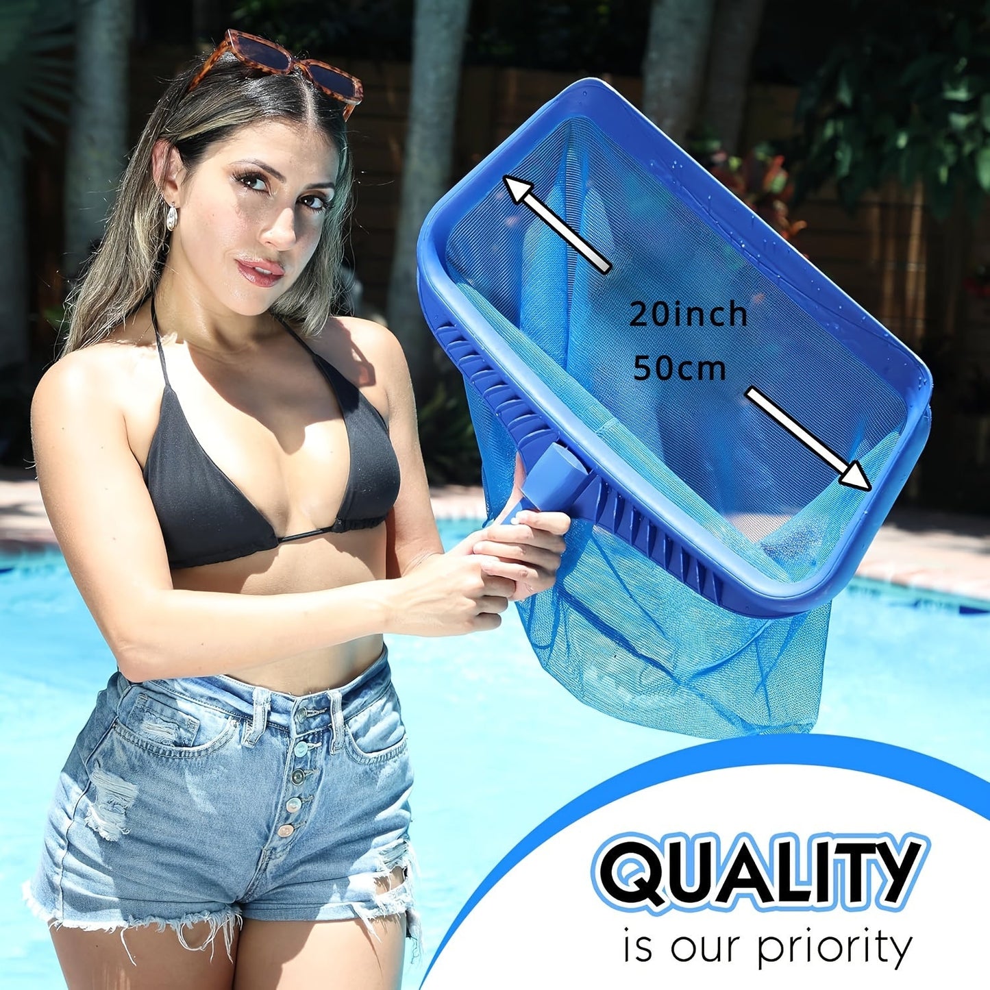 Fine Mesh Pool Skimmer Net with 20 x 12.5-Inch Rectangular Frame and Deep Debris Bag, Pole Not Included