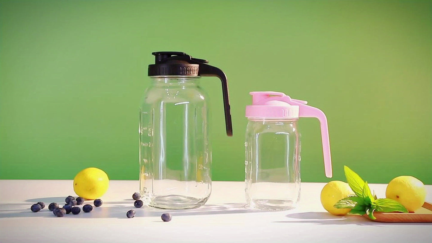 Glass Pitcher Set, 64oz Wide-Mouth Mason Jars with Pour-Spout Lids in Two-Pack or Three-Pack Options