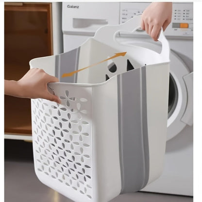 Foldable Laundry Basket Wall Mounted – No-Drill Plastic Storage Bin with Cutout Design for Clothes, Toys, Snacks & Fruits – Space-Saving Collapsible Organizer for Bathroom, Balcony & Bedroom