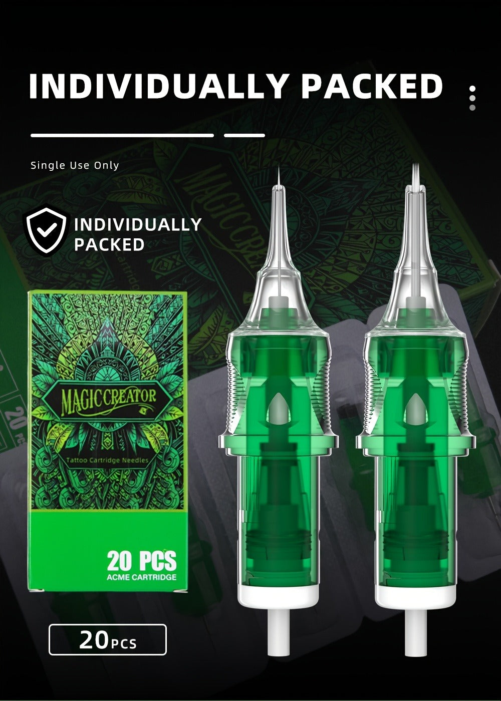 Disposable Tattoo Needles 20pcs Mixed Set RL RS M1 C-M — Multi-Gauge High Transparency Cartridge, Lasting Sharpness, Ample Ink Capacity, for Professional Artists & Beginners