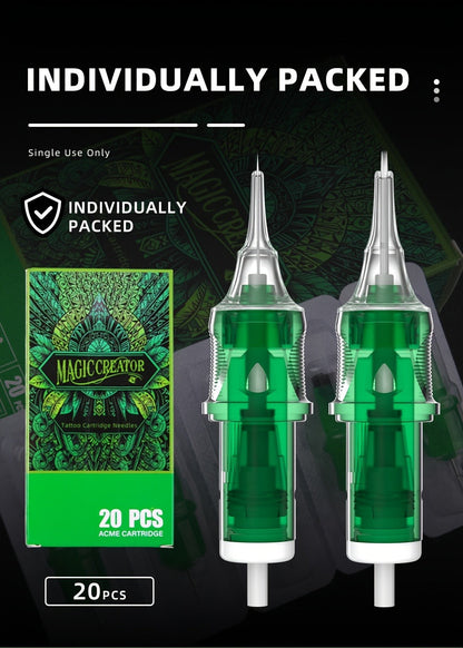 Disposable Tattoo Needles 20pcs Mixed Set RL RS M1 C-M — Multi-Gauge High Transparency Cartridge, Lasting Sharpness, Ample Ink Capacity, for Professional Artists & Beginners