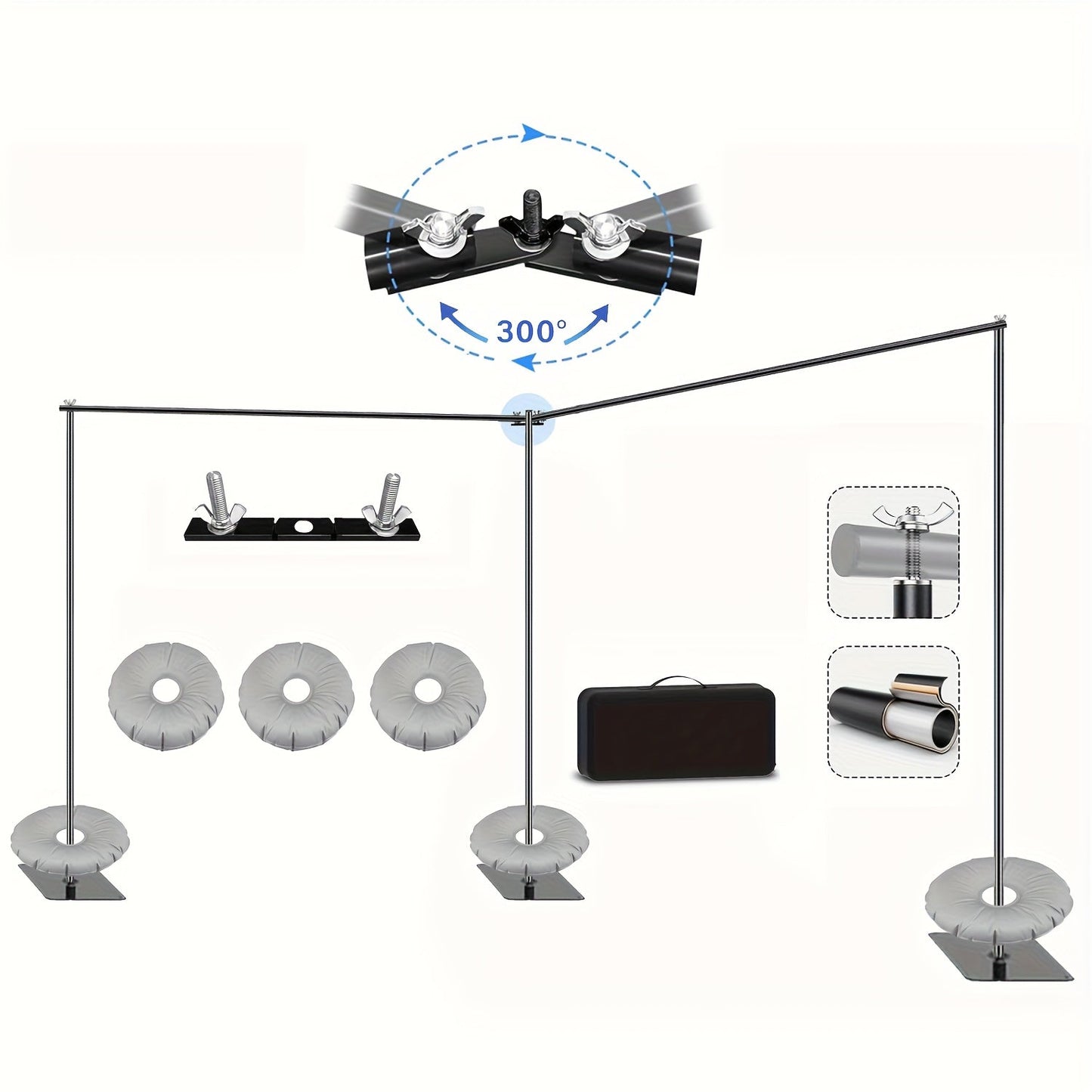 Wide Dual-Crossbar Photography Backdrop Stand with 19 x 6.5-Foot Selection, 300° Connector, Six Clamps and Three Weights