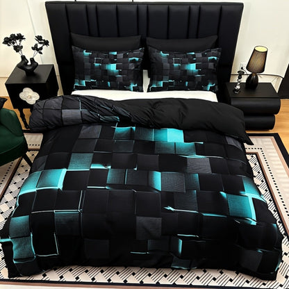 Three-Piece Plaid Duvet Cover Set with Two Pillowcases in Five Colors and Four Bed Sizes for Home and Everyday Use